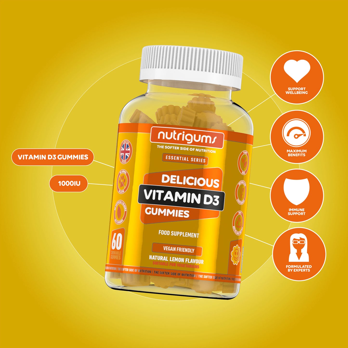 Vitamin D3 1000iu Lemon Flavour - 60 Vegetarian Gummies