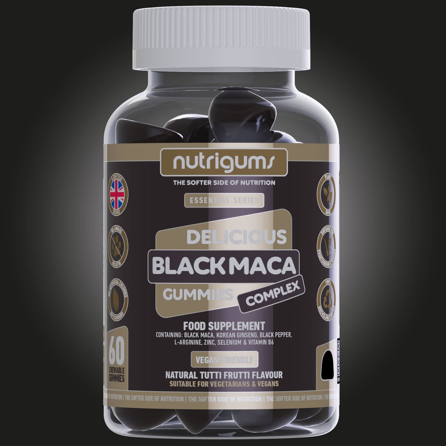 Black Maca Root Complex - Light Spiced Tutti Frutti Flavour - 60 Vegan Gummies