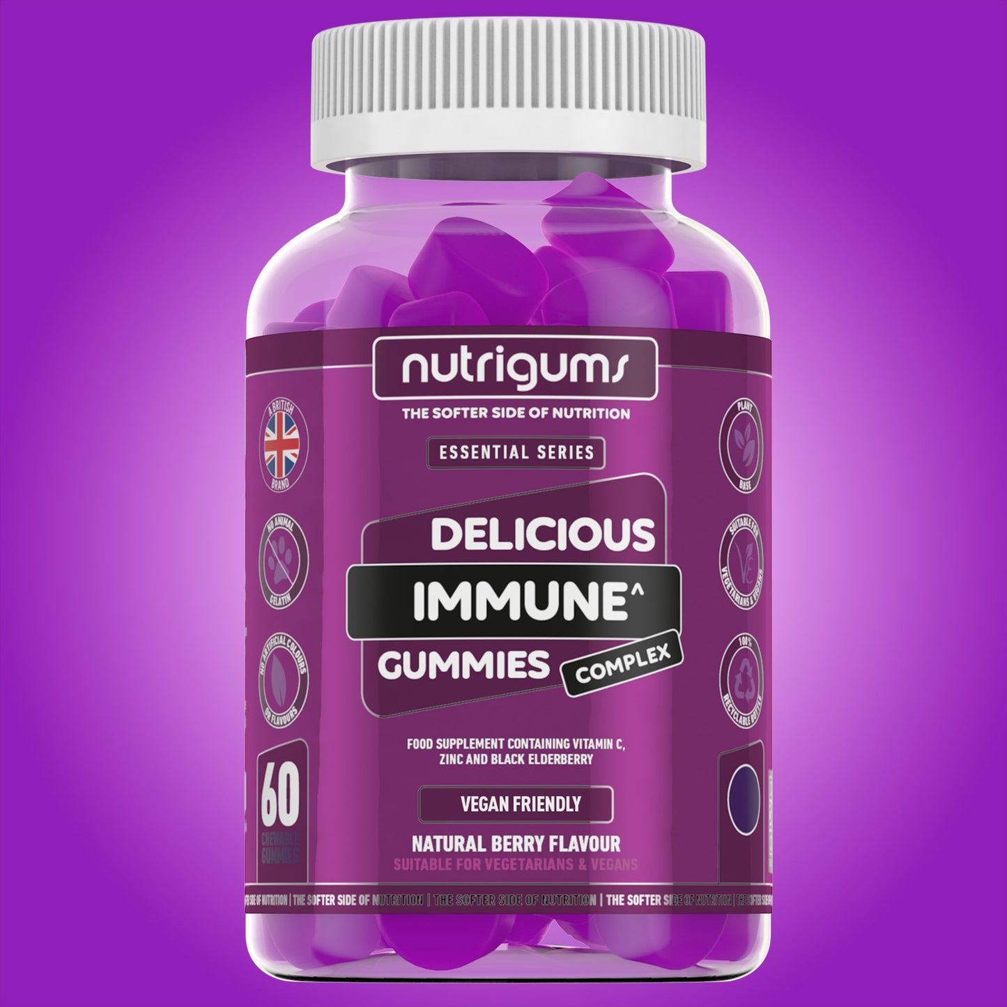 Immune Complex (Elderberry, Vitamin C and Zinc) Blueberry Flavour - 60 Vegan Gummies