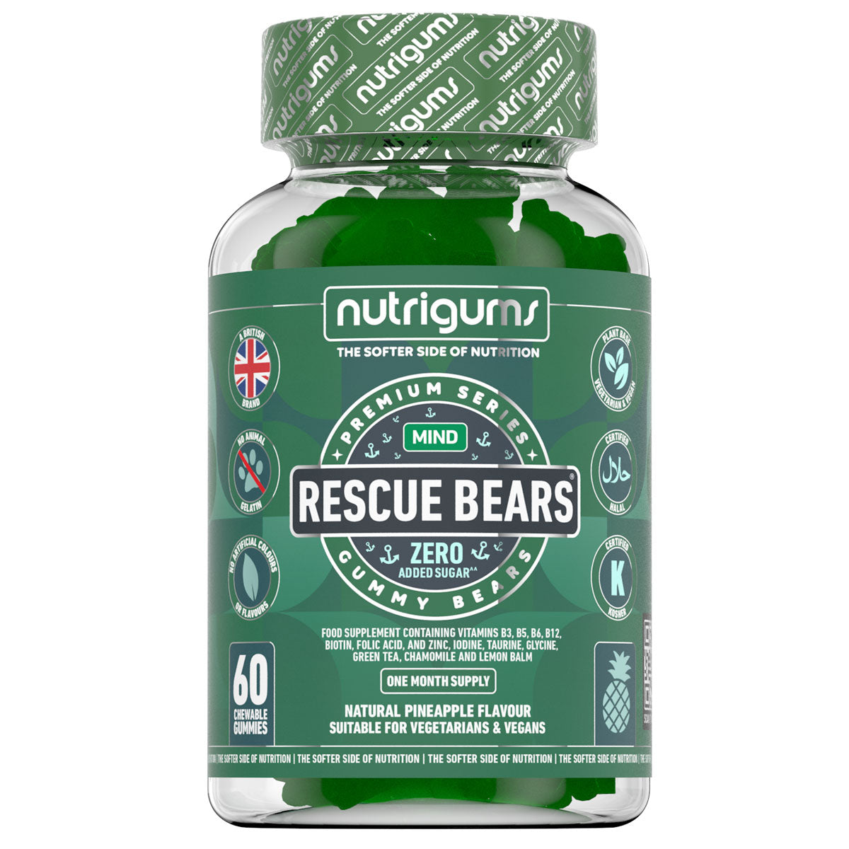 Rescue Bears (Stress & Anxiety) No Added Sugar Pineapple Flavour - 60 Vegan Gummies