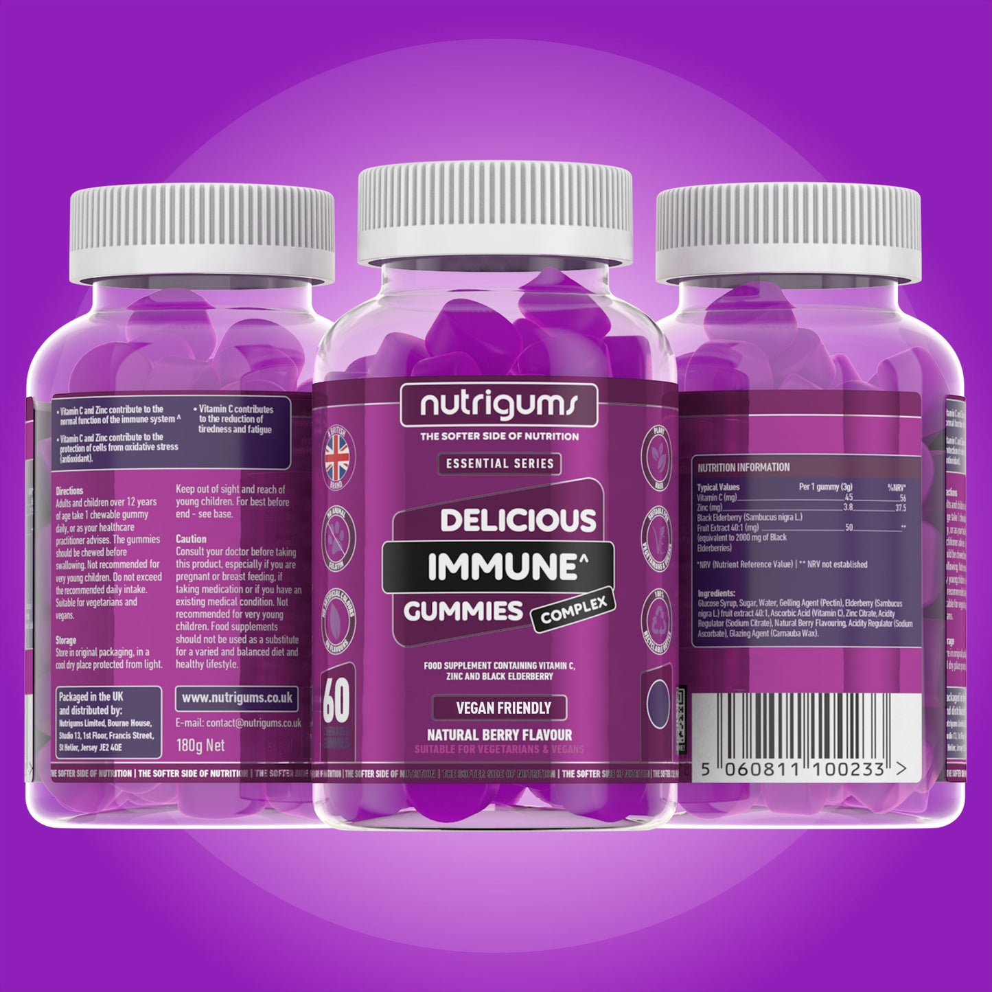 Immune Complex (Elderberry, Vitamin C and Zinc) Blueberry Flavour - 60 Vegan Gummies