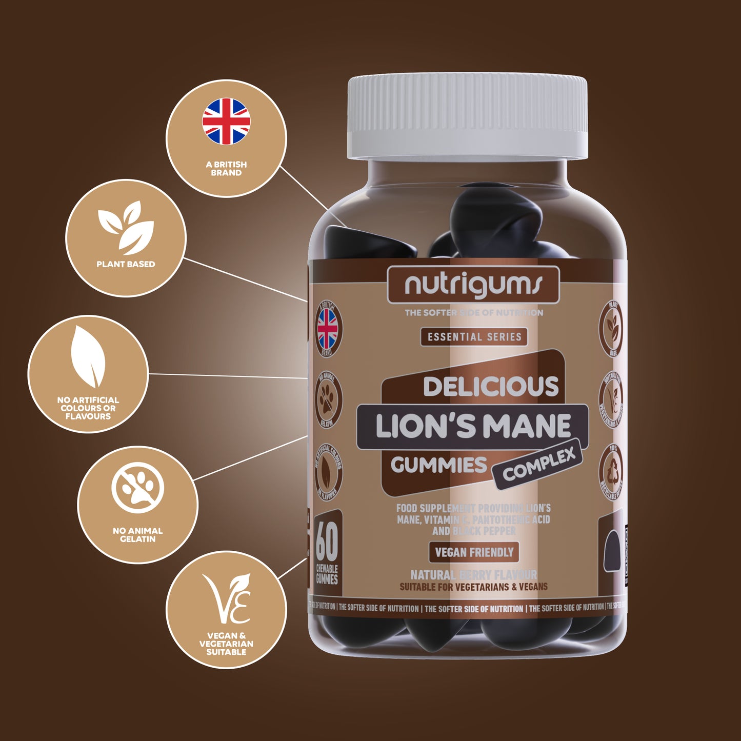 Lion's Mane - Natural Berry Flavour - 60 Vegan Gummies