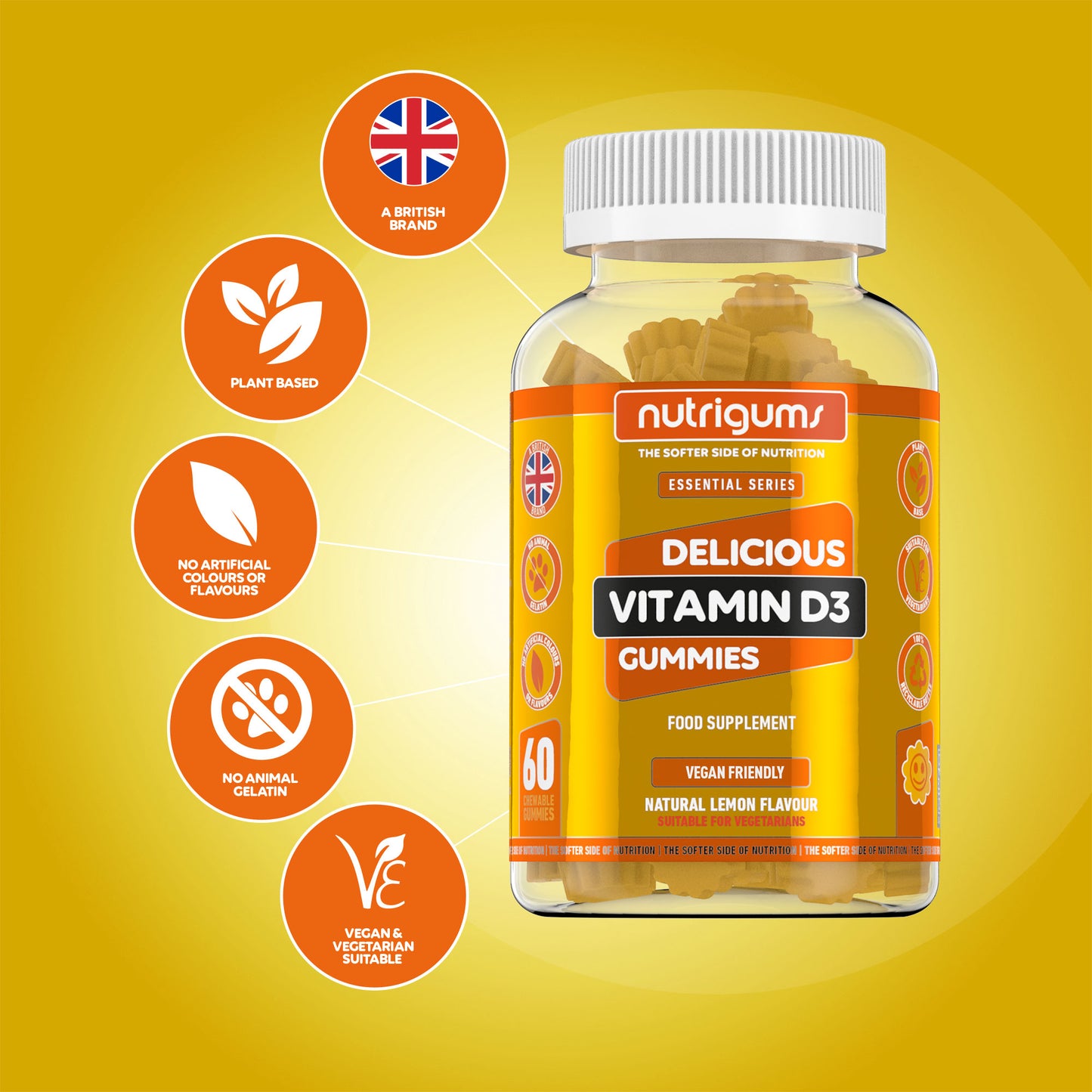 Vitamin D3 1000iu Lemon Flavour - 60 Vegetarian Gummies