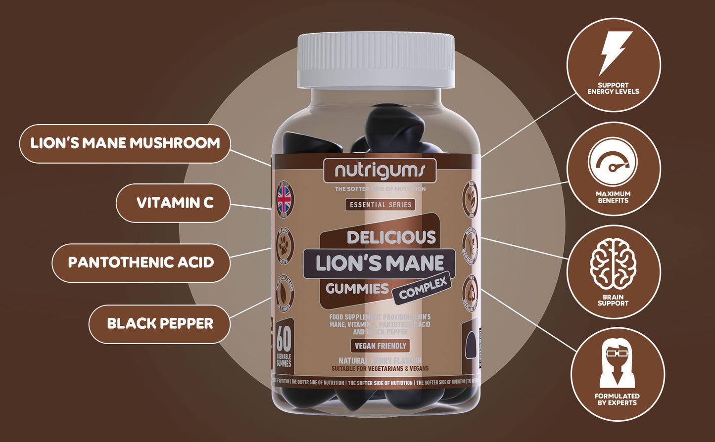 Lion's Mane - Natural Berry Flavour - 60 Vegan Gummies