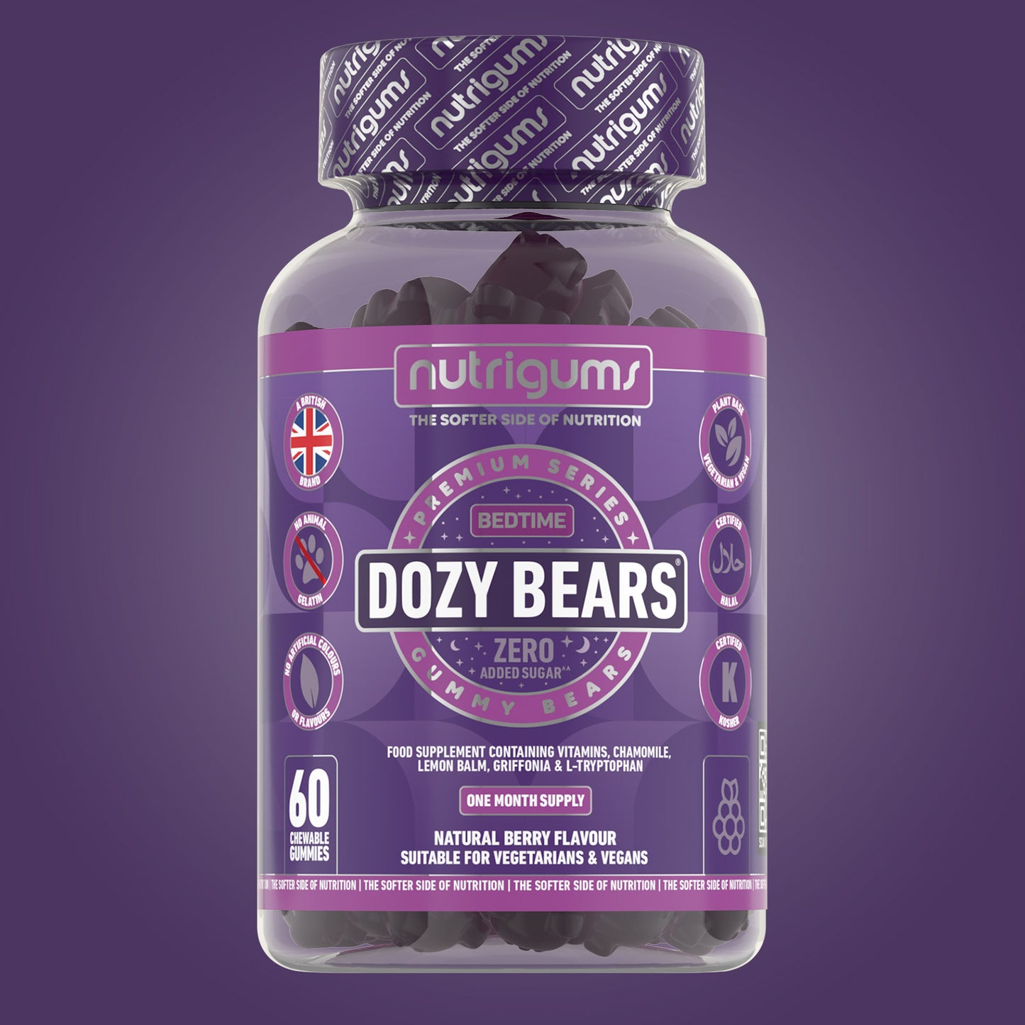 Dozy Bears (Bedtime) No Added Sugar Mixed Fruit Flavour - 60 Vegan Gummies